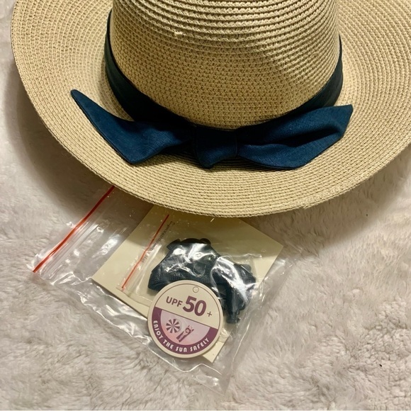 NEW Furtalk Straw Hat Navy Blue Bow Adjustable Size Detachable Chin Strap Paper - Picture 12 of 16